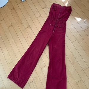 GREY ANTICS 70's Vibe Strapless Maroon Jumpsuit